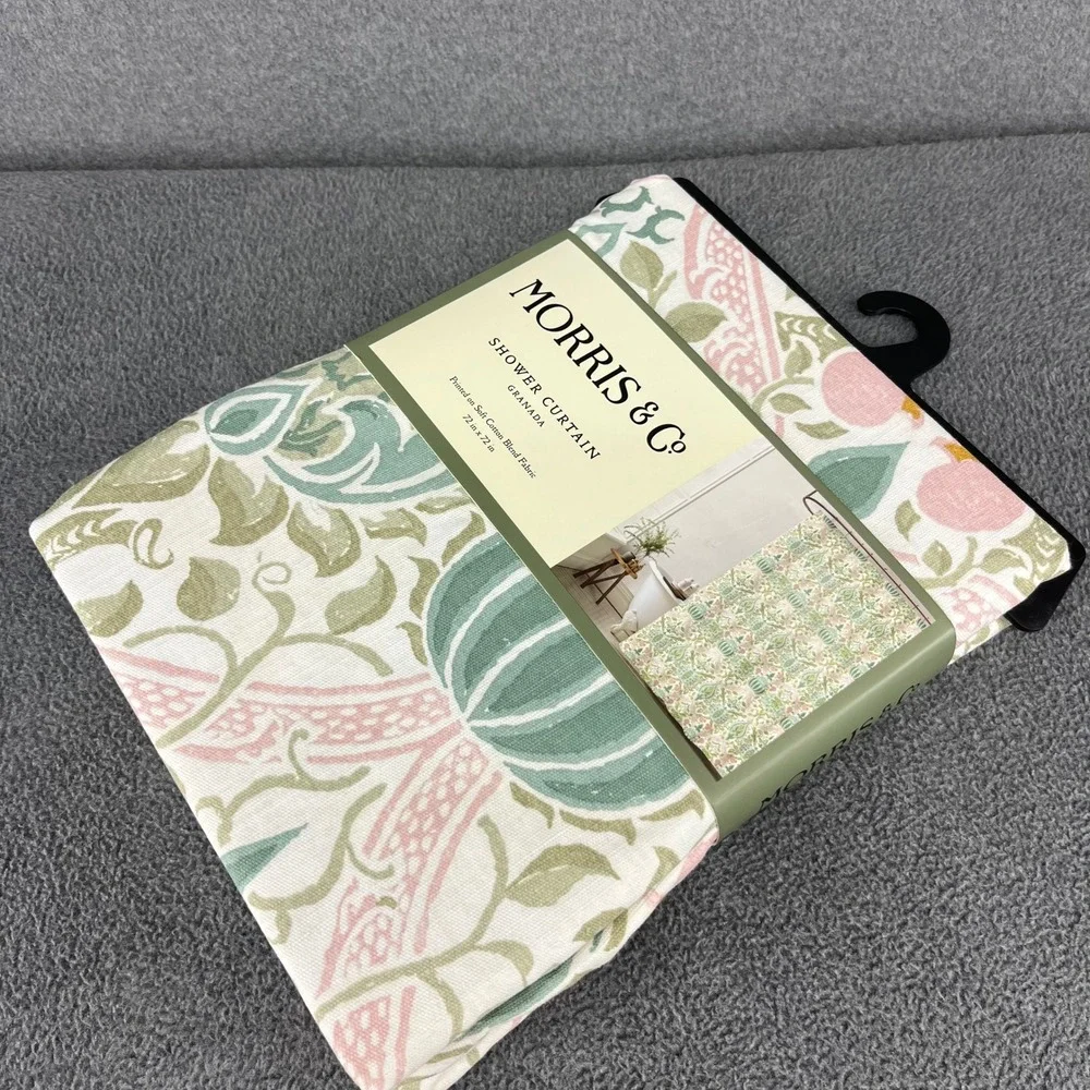 Morris & Co Granada Shower Curtain 72x72 Green Pink Cotton Blend Floral Botanica